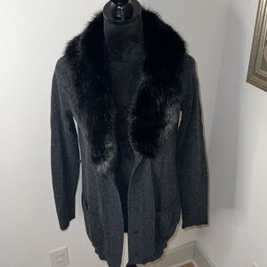 C by Bloomingdale’s wool / cashmere blend cardigan detachable fur collar Sz M